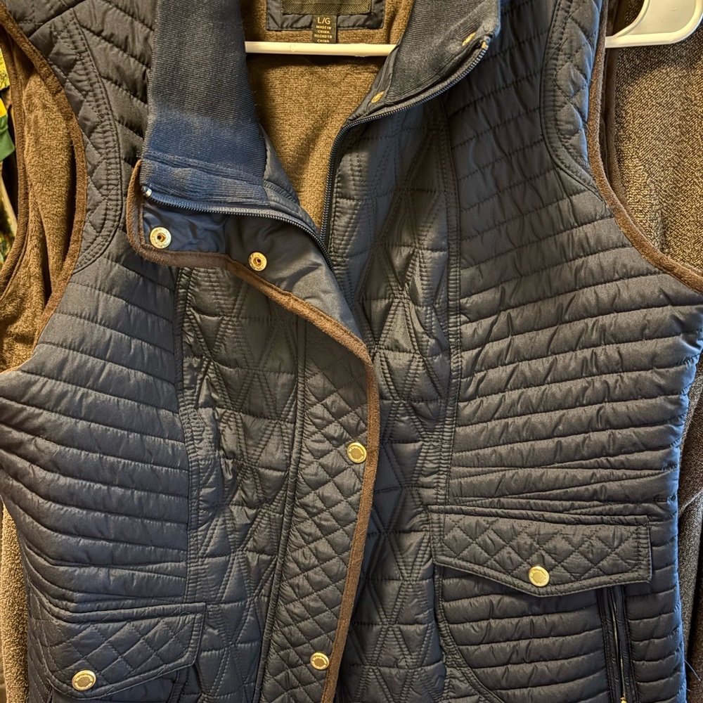 Quilted Navy Vest with Gold Accents